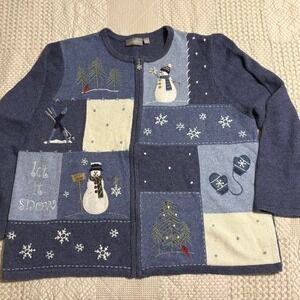 Vintage Croft & Barrow Winter Embroidered Sweater ft. Cardinals, Snowmen, & More